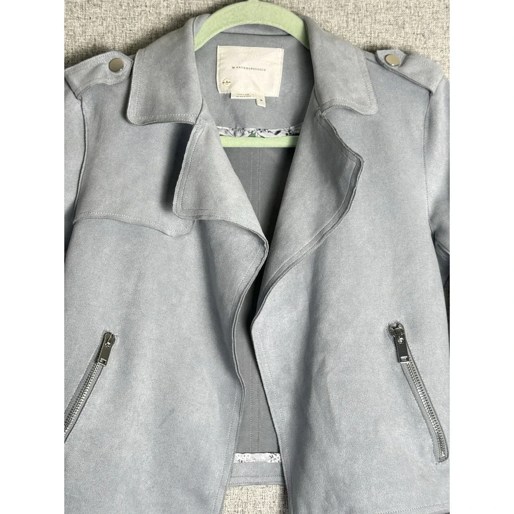 Anthropologie Women's Faux Suede Blue Expressway Moto‎ Cropped Open Jacket XS